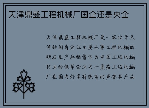 天津鼎盛工程机械厂国企还是央企